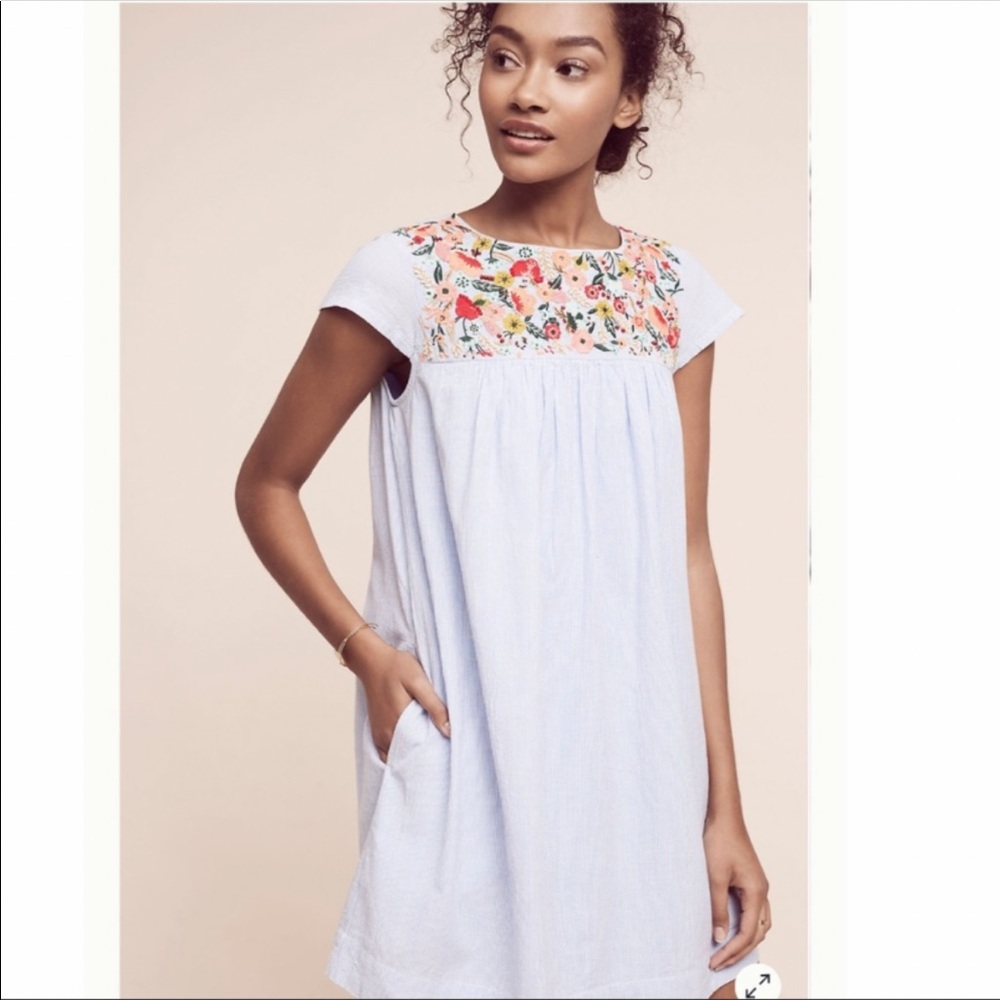 Anthropologie Maeve Chrissy Embroidered Cotton Dress